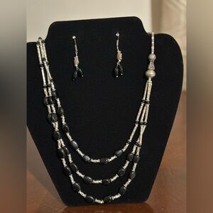 Black onyx necklace and earrings